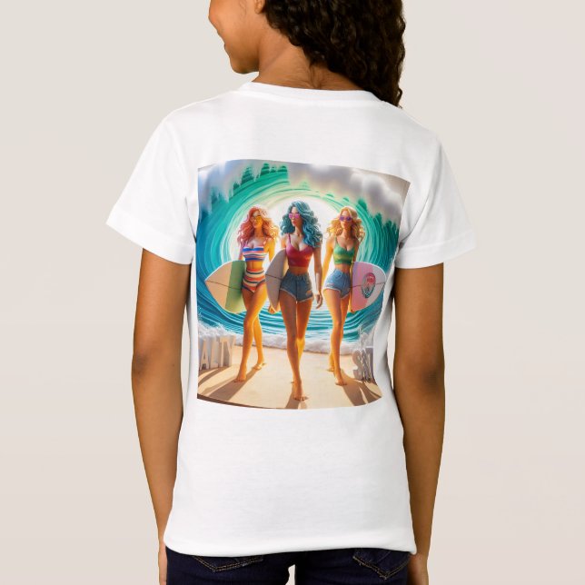 Salty Sisterhood Trio Girls Beach Walk Surfer T-Shirt (Back)