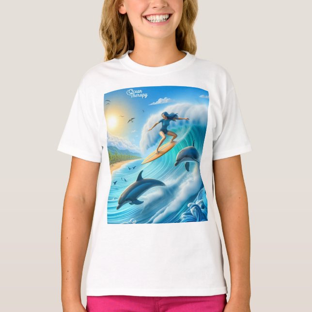 Salty Sisterhood Trio Girls Beach Walk Surfer T-Shirt (Front)