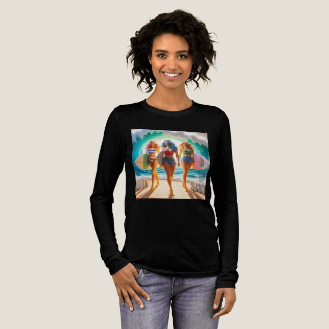 Salty Sisterhood Trio Girls Beach Walk Surfer Tri-Blend Shirt (Full Front)