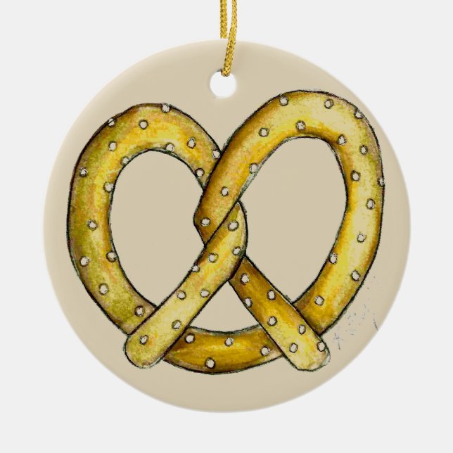 Salty Soft Pretzel New York City Street Food Ceramic Ornament (Front)