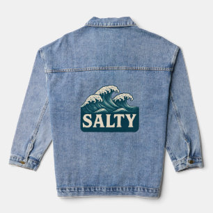 Salty Teal Blue Surf Beach Waves   Coastal Life Denim Jacket