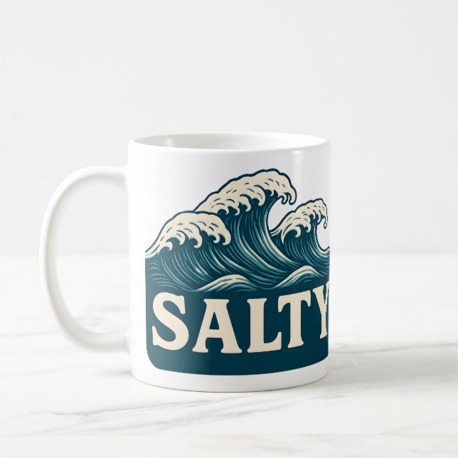Salty Teal Blue Surf Beach Waves Nautical Coastal Coffee Mug (Left)