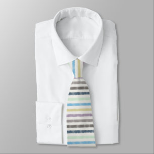 Salty Watercolor Pastel Stripes On Cloud White     Neck Tie