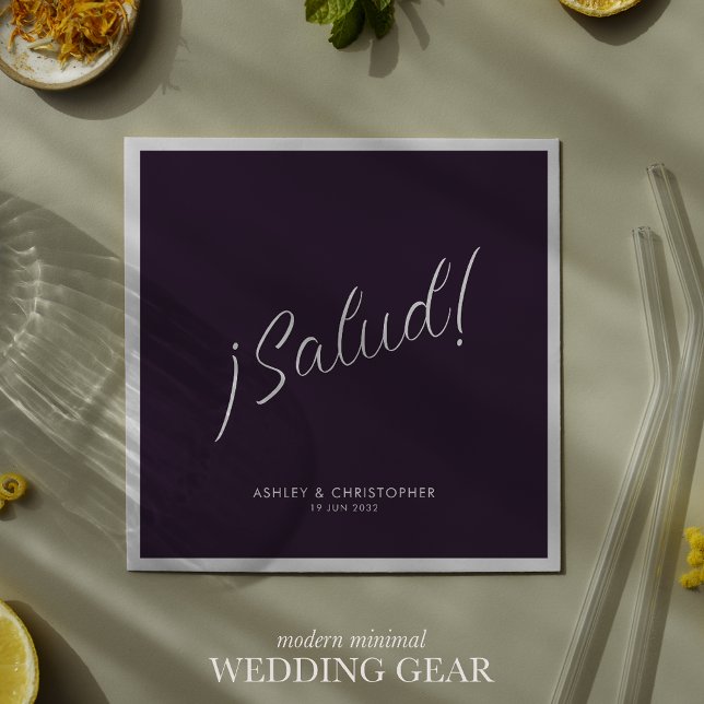 ¡Salud! Dark Purple Minimal Any Occasion Cocktail Napkins (Creator Uploaded)