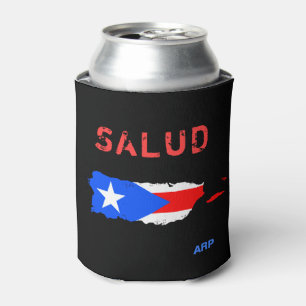*~* SALUD Grunge Puerto Rico Flag on Black Can Cooler