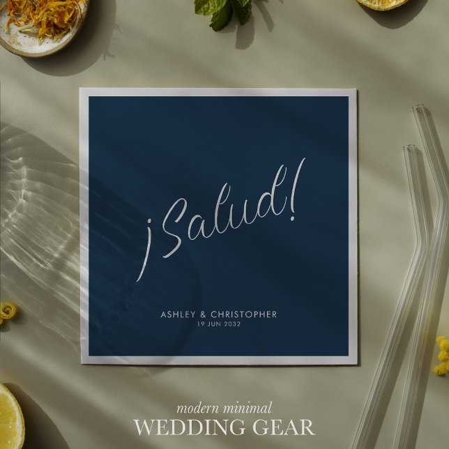 ¡Salud! Indigo Blue Minimal Any Occasion Cocktail Napkins (Creator Uploaded)