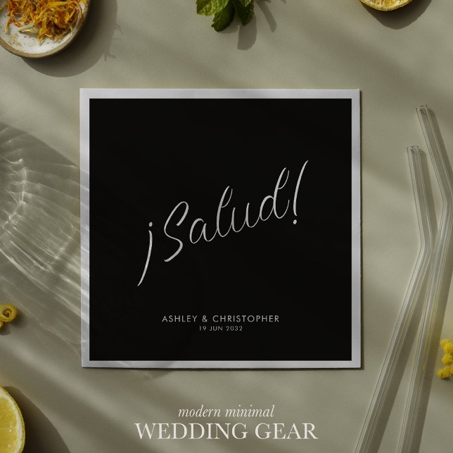 ¡Salud! Smoke Black Minimal Any Occasion Cocktail Napkins (Creator Uploaded)
