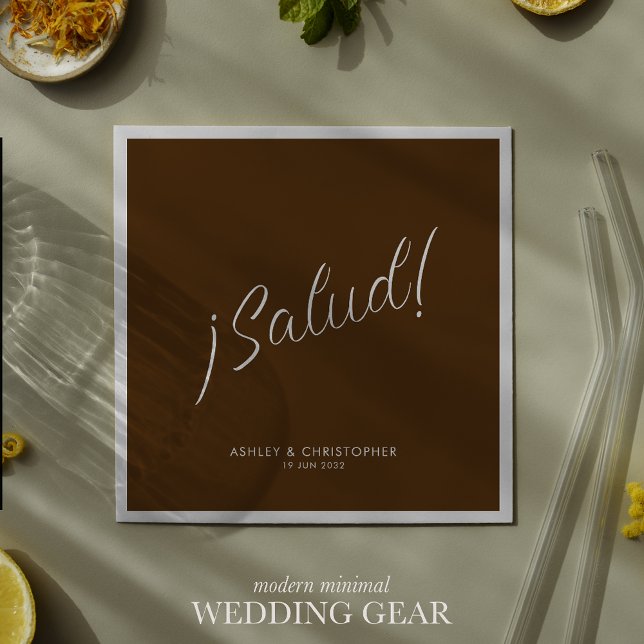 ¡Salud! Walnut Brown Minimal Any Occasion Cocktail Napkins (Creator Uploaded)