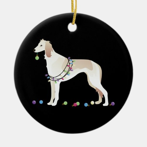 Saluki Christmas Design Ceramic Ornament