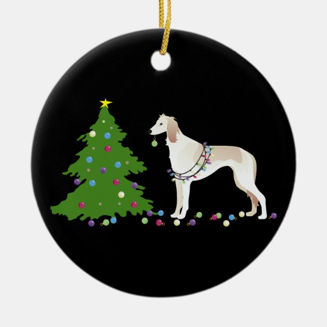 Saluki Christmas Design Ceramic Ornament (Front)
