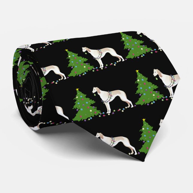 Saluki Christmas Design Neck Tie (Rolled)