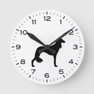 Saluki Dog Breed Silhouette Round Clock