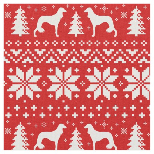Saluki Dog Silhouettes Christmas Holiday Patterned Fabric