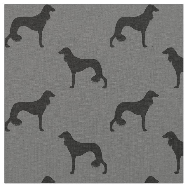 Saluki Dog Silhouettes Grey and Black Patterned Fabric (Close Up)