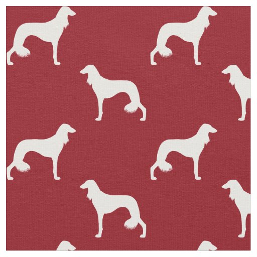Saluki Dog Silhouettes Red and White Patterned Fabric