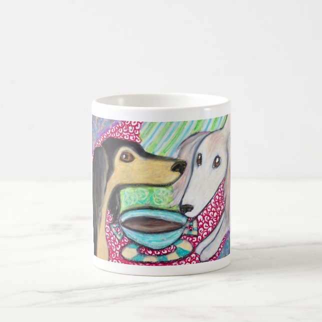 SALUKI Drinking Coffee Feathered Art Mug (Center)