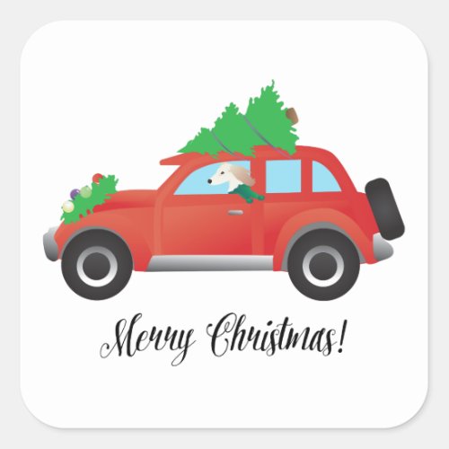 Saluki Driving Christmas Car with Tree on Top Square Sticker