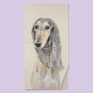 Saluki (Fawn) Painting - Cute Original Dog Art Bath Towel Set