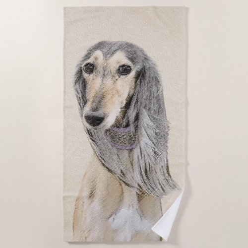Saluki Fawn Painting _ Cute Original Dog Art Beach Towel