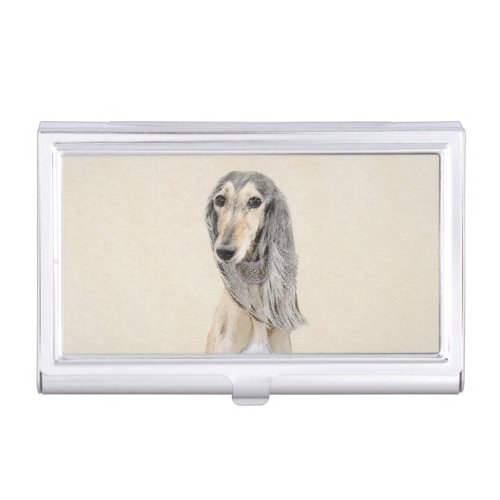 Saluki Fawn Painting _ Cute Original Dog Art Business Card Case