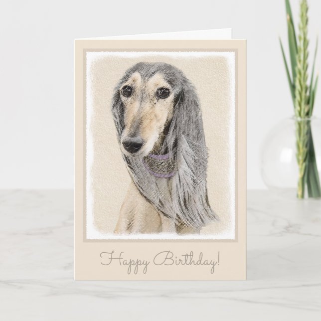 Saluki (Fawn) Painting - Cute Original Dog Art Card (Front)