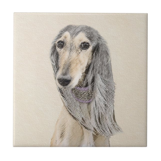 Saluki (Fawn) Painting - Cute Original Dog Art Ceramic Tile (Front)