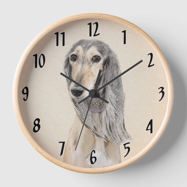 Saluki (Fawn) Painting - Cute Original Dog Art Clock (Front)