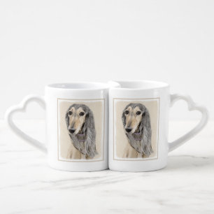 Saluki (Fawn) Painting - Cute Original Dog Art Coffee Mug Set