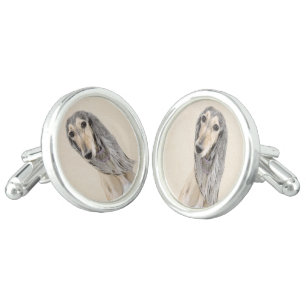 Saluki (Fawn) Painting - Cute Original Dog Art Cufflinks