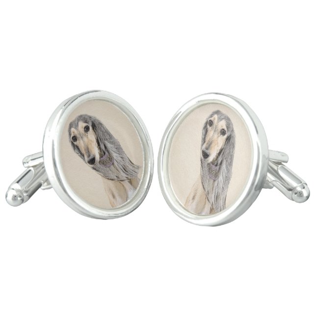 Saluki (Fawn) Painting - Cute Original Dog Art Cufflinks (Angled)