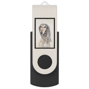 Saluki (Fawn) Painting - Cute Original Dog Art Flash Drive