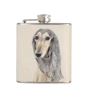 Saluki (Fawn) Painting - Cute Original Dog Art Flask