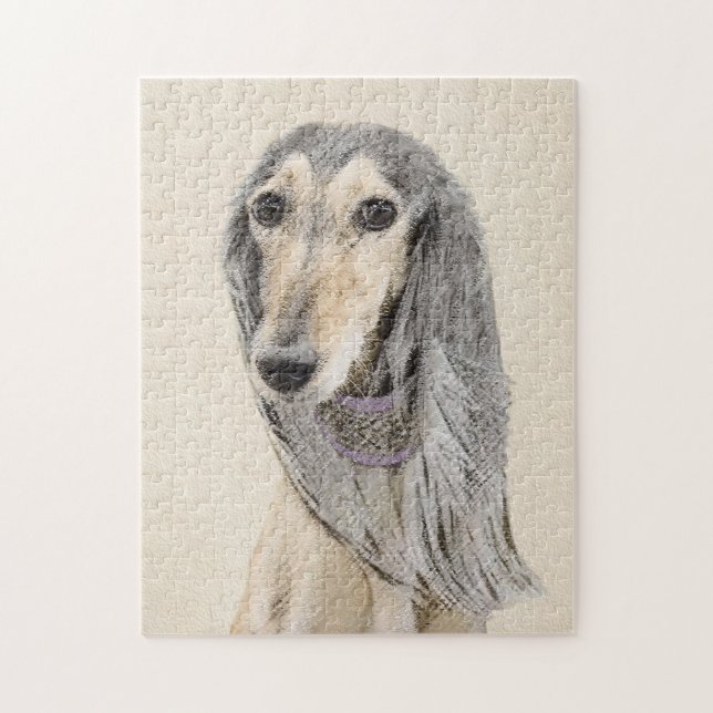 Saluki (Fawn) Painting - Cute Original Dog Art Jigsaw Puzzle (Vertical)