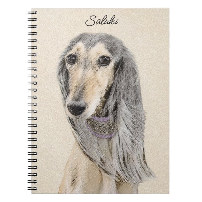 Saluki (Fawn) Painting - Cute Original Dog Art Notebook (Front)