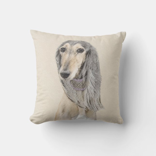 Saluki (Fawn) Painting - Cute Original Dog Art Outdoor Pillow (Front)