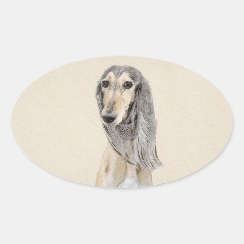 Saluki Fawn Painting _ Cute Original Dog Art Oval Sticker
