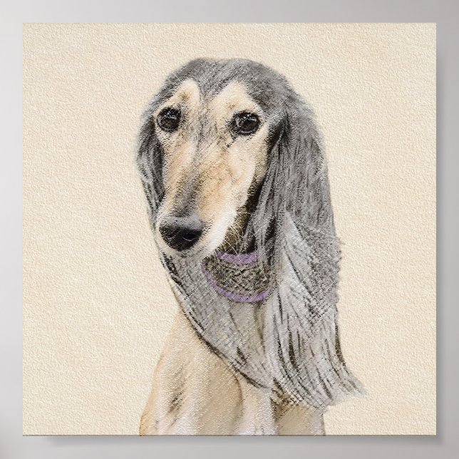 Saluki (Fawn) Painting - Cute Original Dog Art Poster (Front)