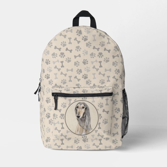 Saluki (Fawn) Painting - Cute Original Dog Art Printed Backpack (Front)