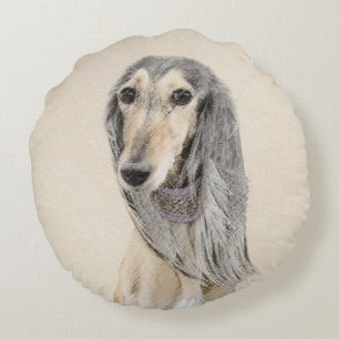 Saluki (Fawn) Painting - Cute Original Dog Art Round Pillow