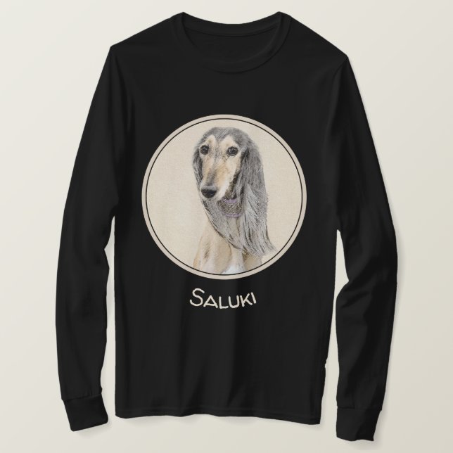 Saluki (Fawn) Painting - Cute Original Dog Art T-Shirt (Design Front)