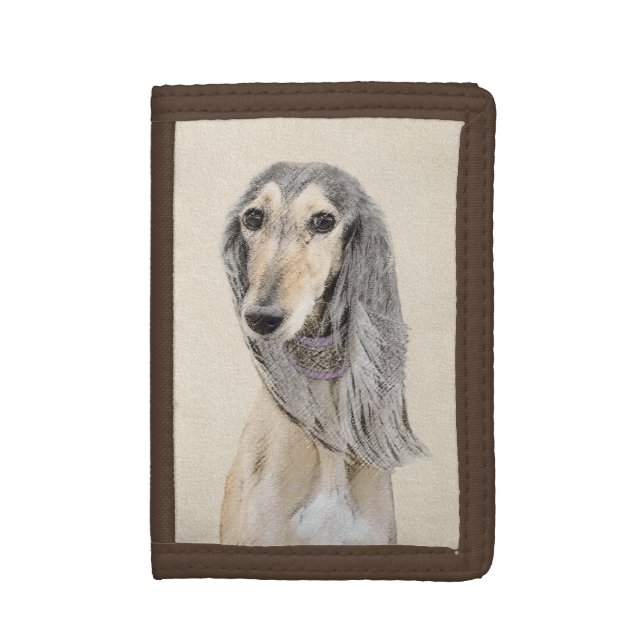 Saluki (Fawn) Painting - Cute Original Dog Art Trifold Wallet (Front Vertical)