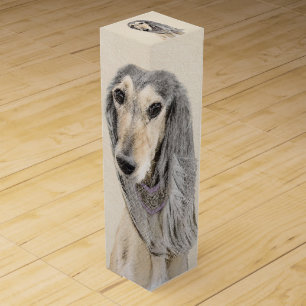 Saluki (Fawn) Painting - Cute Original Dog Art Wine Box