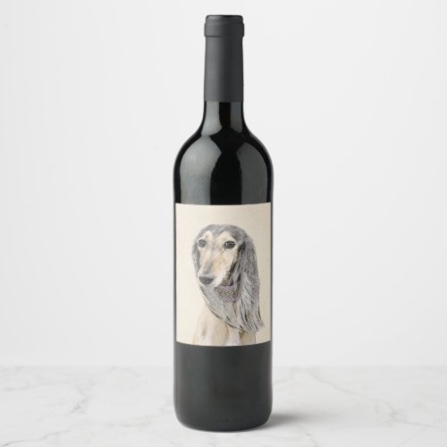 Saluki Fawn Painting _ Cute Original Dog Art Wine Label