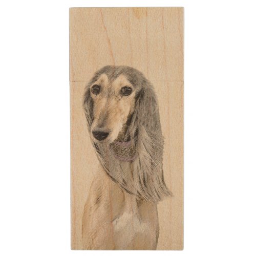 Saluki Fawn Painting _ Cute Original Dog Art Wood Flash Drive