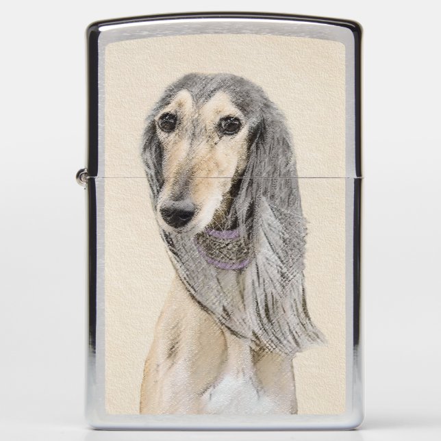 Saluki (Fawn) Painting - Cute Original Dog Art Zippo Lighter (Front)