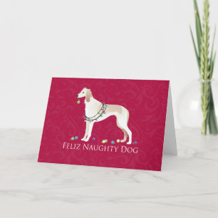 Saluki Feliz Naughty Dog Christmas Design Holiday Card