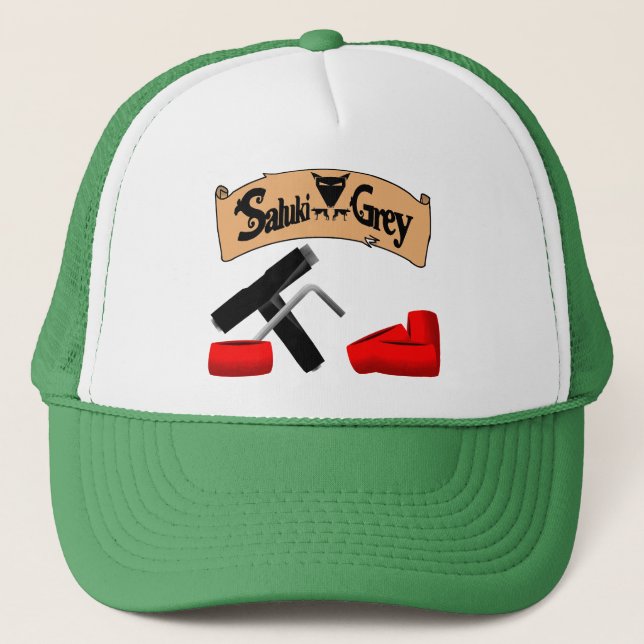 saluki gray banner skate tool and wheels trucker hat (Front)