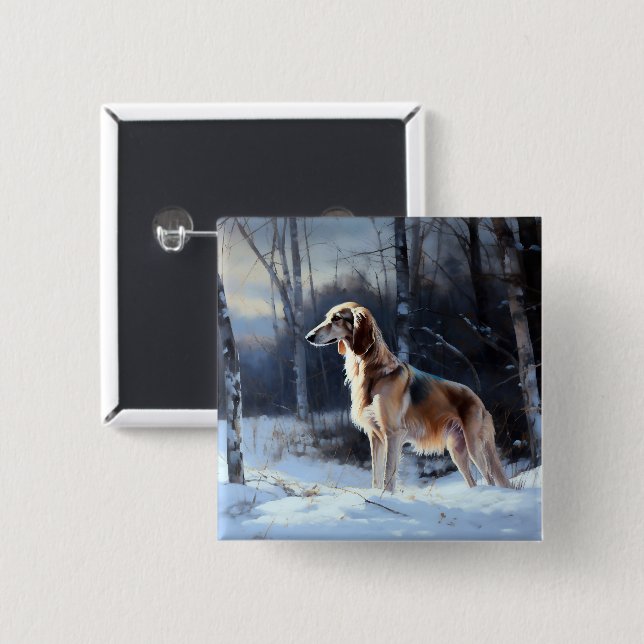 Saluki Let It Snow Christmas Button (Front & Back)