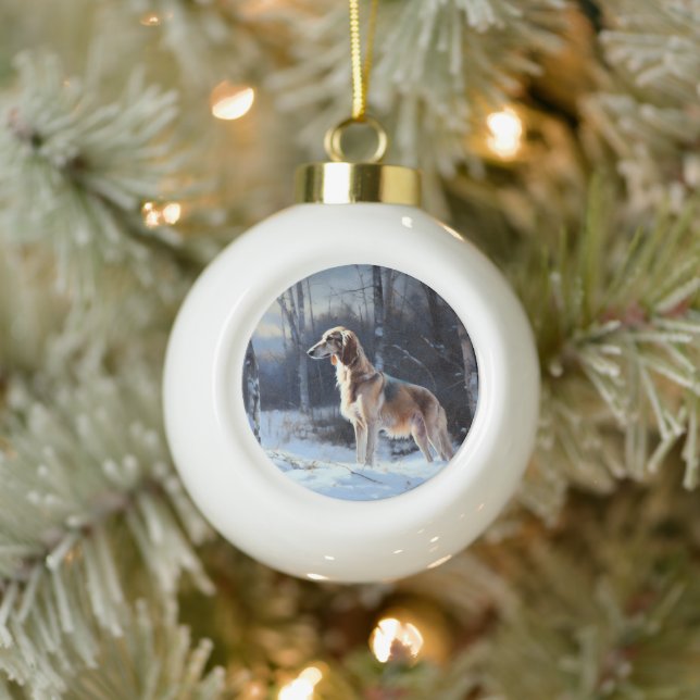 Saluki Let It Snow Christmas Ceramic Ball Christmas Ornament (Tree)