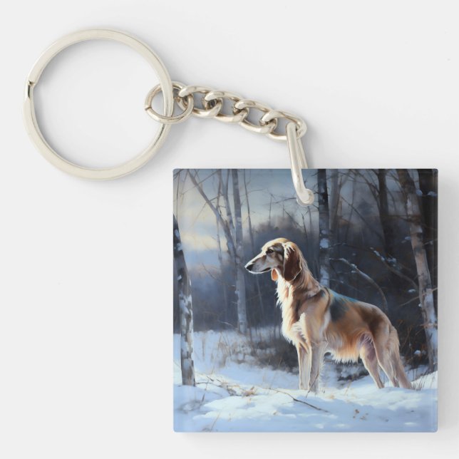 Saluki Let It Snow Christmas Keychain (Front)
